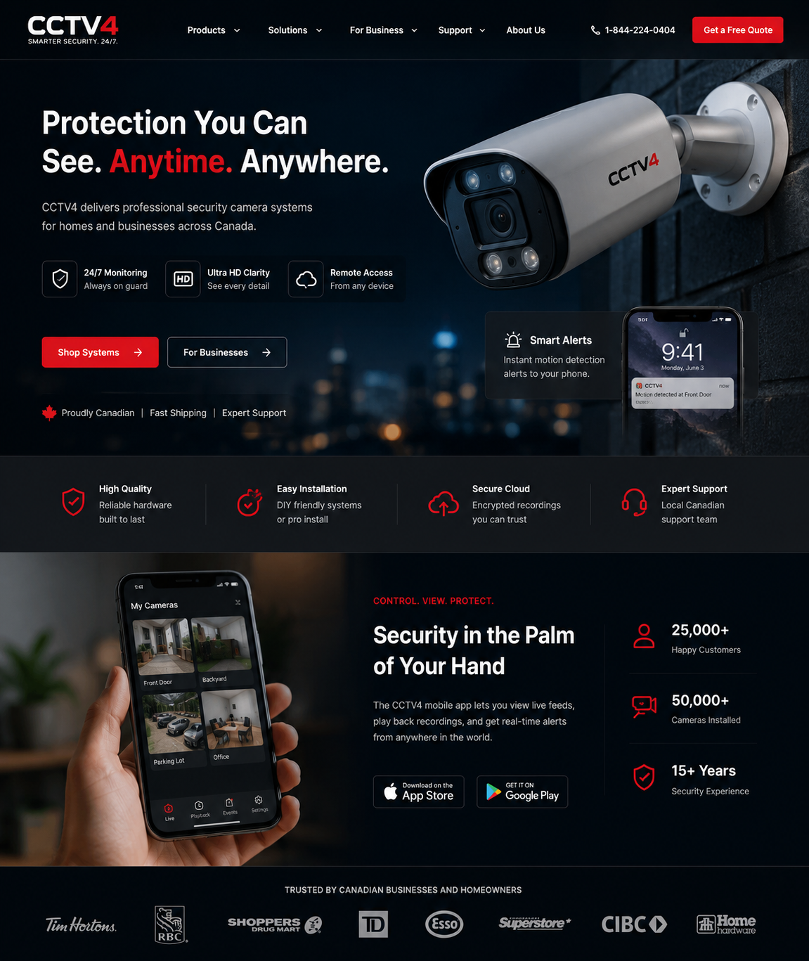 Modern CCTV security camera landing page concept